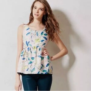 Leifsdottir/Anthropologie Floral/Bird Print Brocade Peplum Top - Size 8